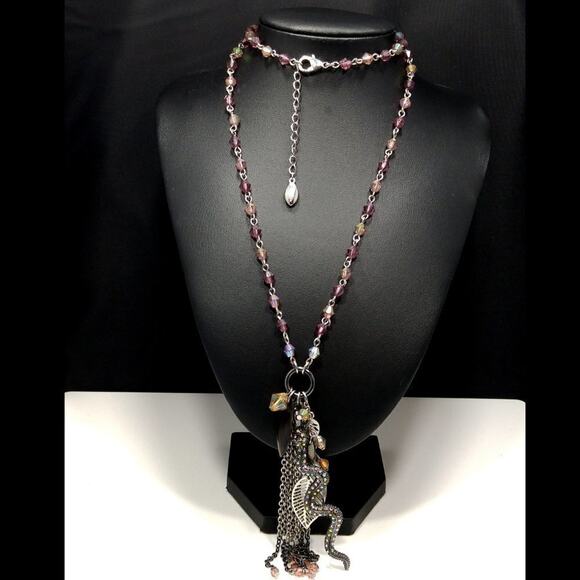 Guess Tassel Snake Pendant Crystal Beaded Necklace - 32 Inches - Signed - Picture 4 of 10
